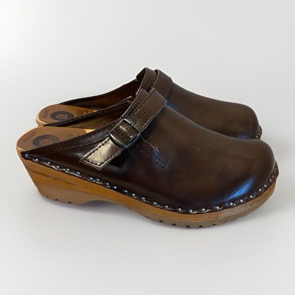 TROENTORP Raphael Clogs Sz 42 Classic Swedish Brown Leather Strap/ Buckle Mules - Picture 1 of 9